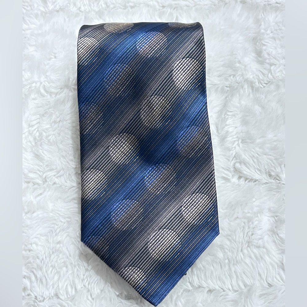 Jhane Barnes Men’s Blue Gray Polka Dots 100% Silk Neck Tie Handmade in Italy